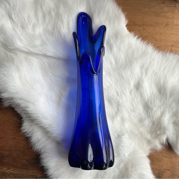 Vintage Cobalt Blue Five Finger Art Glass Stretch Swung Midcentury Modern - Picture 2 of 8